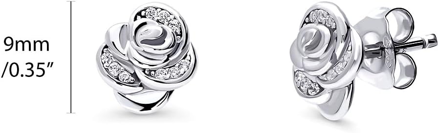 BERRICLE Sterling Silver Helix Cartilage Stud Earrings for Women, Cubic Zirconia CZ - Bar, Bubble, Crescent Moon, Flower, Leaf, Rose Flower, Graduated Styles