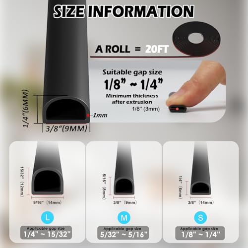 20FT Weather Stripping Door Seal - Self Adhesive Weather Insulation Strip Weatherstripping Silicone D Shaped Seal Strip Door Frame Gap Filler/Window Soundproofing