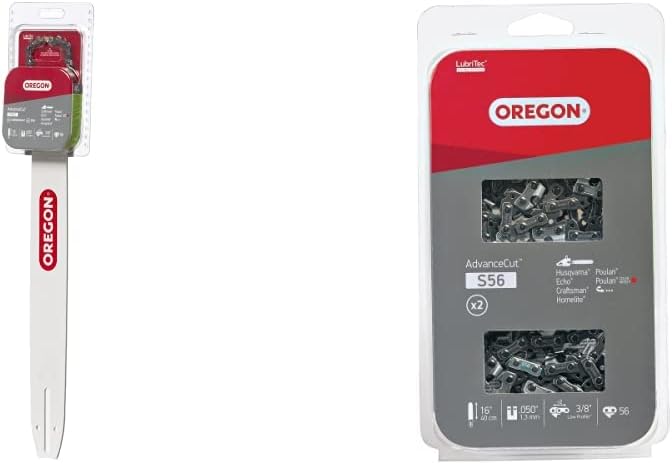 Oregon 16-Inch Replacement Chainsaw Bar and Chainsaw Chain Combo, 56 Drive Links, Pitch: 3/8" Low Vibration.050" Gauge & Chainsaw Chains Twin Pack