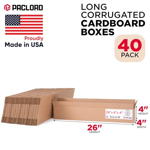 Image of Long Cardboard Boxes 26 inchL x 4 inchW x 4 inchH (Pack of 40) - USA-Made Packing Boxes for Moving, Shipping, or Storage - USPS, UPS, FedEx Approved - Professional Packing Supplies for Moving | USA-Made Packing Boxes for Moving, Shipping, or Storage - USPS, UPS, FedEx Approved - Professional Packing Supplies