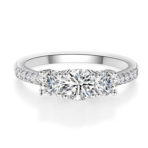 Moissanite Engagement Ring Women, 1.1 Carat Three Stone Ring, 925 Silver Plated 18K White Gold D Color VVS1 Moissanite Anniversary Promise Ring2