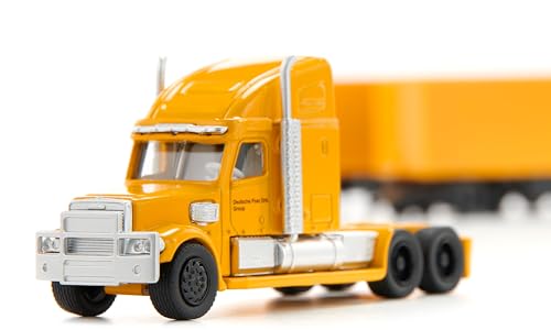 Siku 1806, Freightliner DHL Road Train, Zugmaschine mit Auflieger und Anhänger, 1:87, Metall/Kunststoff, Gelb, Abkoppelbarer Auflieger, Öffenbare Anhängertüren