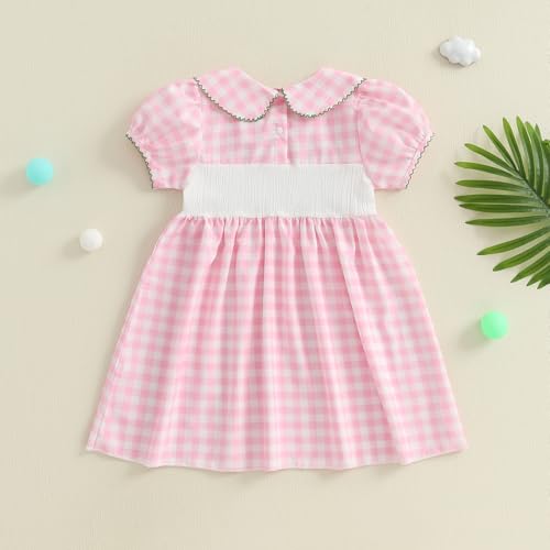 Kids Girls Golf Outfit Toddler Girl Smocked Golf Dress Puff Short Sleeve Summer Pink Gingham Athletic Dresses4