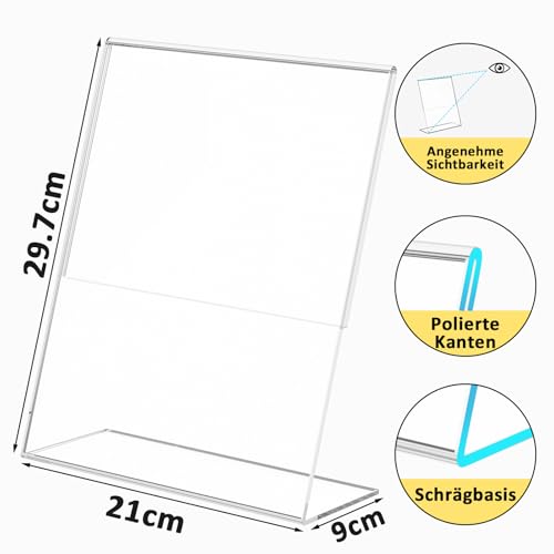 Viymgit 4 Stück Aufsteller DIN A4, glasklarer L-Ständer Hochformat Acryl A4 Werbeaufsteller, Tischaufsteller für Werbung, Speisekarte, Hinweisschild