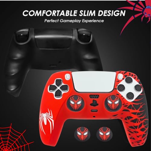 Image of TMG PS5 Controller Skin Spider-Man Theme Silicone Pecial Edition Protective Skin Case Cover for PS5 Controller with 2 Thumb Grip Caps (Red)