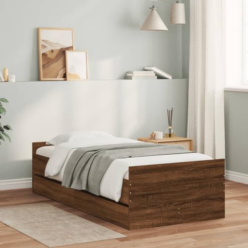 vidaXL Single Bed Frame with Storage Drawers - Modern Bedroom Furniture, Brown Oak Engineered Wood, 90x190 cm