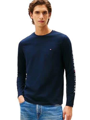 Tommy Hilfiger Men's Long Sleeve Cotton Graphic T-Shirts with Embroidered Logo