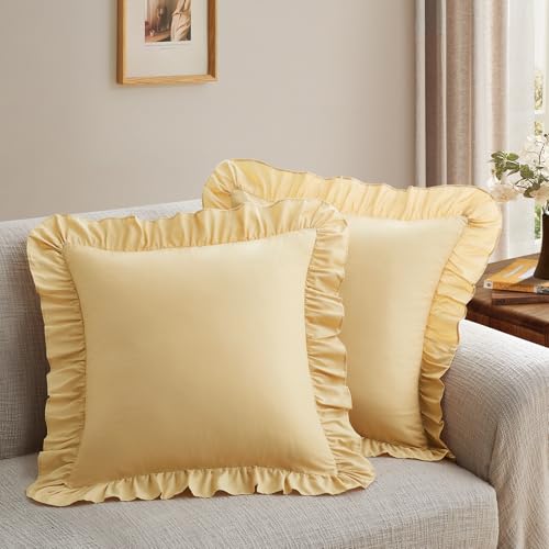 Yvrcen Ruffle Throw Pillow Covers Yellow 18x18 Inches 2 Pack