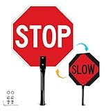 T&R (1 Pack) Large Stop Slow Sign with Handle, 18 x 18 Inches Double Sided Stop/Slow Traffic Sign, Rust Free Aluminum Reflective, Weather Resistant, Waterproof, Fade Resistant, Easy to Mount.