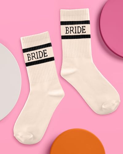 xo, Fetti Bride Socks, Ivory + Black | Bride To Be Gift, Bachelorette Decorations, Wedding Day Slippers, Bridal Footwear Gift