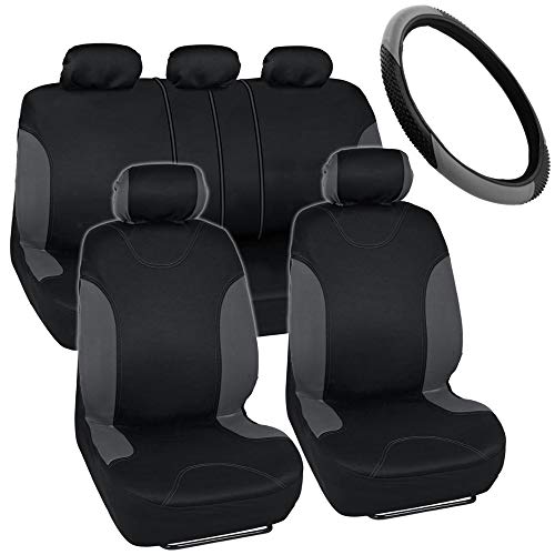 BDK Simply Covered – Accent Car Seat Covers & Steering Wheel Cover – Polyester Comfort Cloth (Gray)