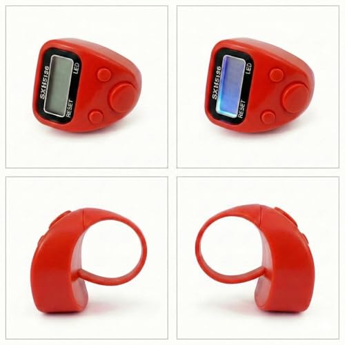 Image of Digital Finger Ring Counter, LCD Display with LED, Reset Function, Tally Counter (Pack of 1-Multicolour) (Red)