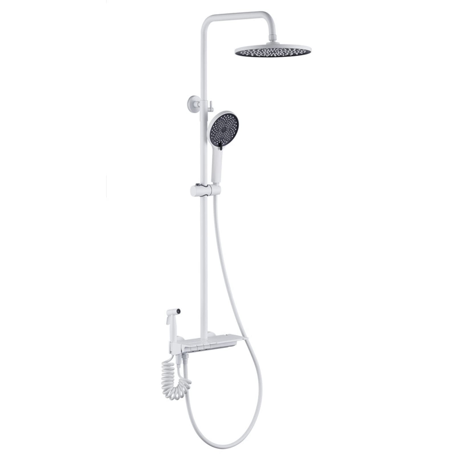 OZBMA Full Copper Gun Gray Piano Shower Set Home Bathroom Bath Booster Shower, White Four-Position