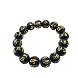 Generic Stein Armband,Naturstein Armreif 7 Chakra 10 Mm Schwarz Tiger Eye Steingravur Buddha Amulett Stretch Yoga Energie Charme Armbänder Schmuck Für Anxity Männer Mädchen