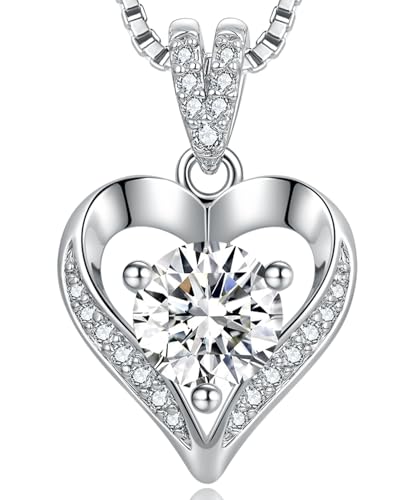Moissanite Heart Necklaces for Women Wife, S925 'I LOVE YOU' 1-3 Carat Diamond-like Jewelry, Anniversary Birthday Gifts for Women, Birthday Gift Ideas for Wife, Women's Necklaces for Her Girlfriend - Main Image