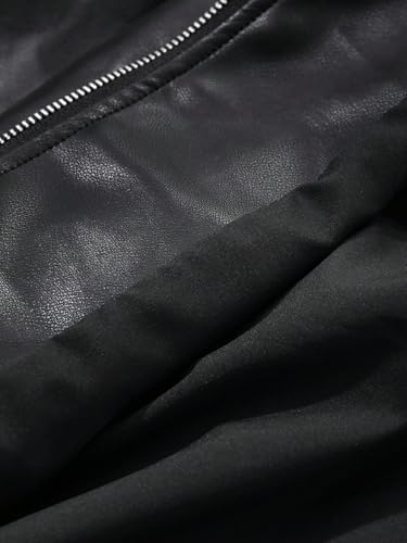 Chic and Cozy: Women's Black PU Leather Fall Winter Jacket with Front Zipper and Pockets, X-Large - Image 8