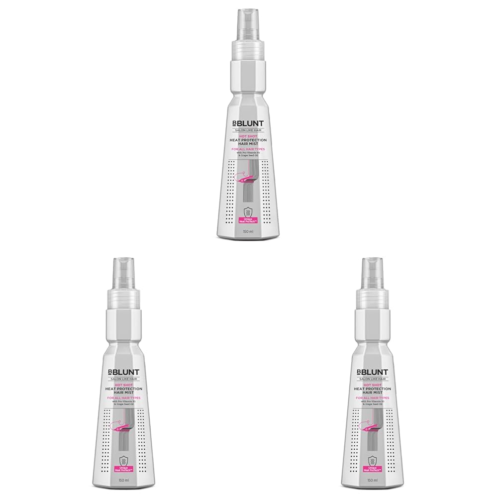 BBlunt Hot Shot Heat Protection Mist | Damage Protect | with Grapeseed Oil & Provitamin B5-150 ml (Pack of 3)