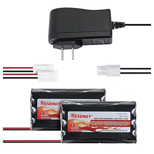 Tenergy 9.6V Flat NiMH Battery Packs for RC Car, High Capacity 8-Cell 2000mAh Rechargeable Battery Pack, Replacement Hobby Battery Pack with Standard Tamiya Connectors (2 Battery Packs + 1 Charger)