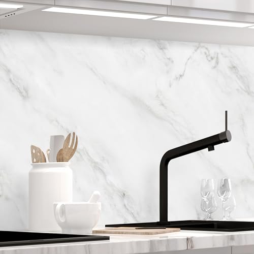 StickerProfis Küchenrückwand Spritzschutz selbstklebend, Matt Optik, Hartfolie, alle Untergründe, 0.5mm Rückwand für Küche, WEISSER MARMOR (Pro) 60 x 220cm