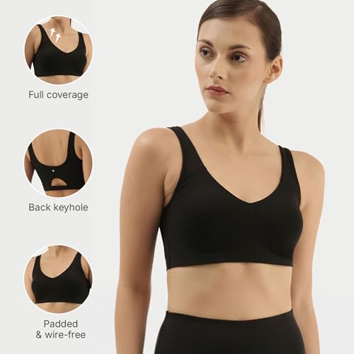 Image of Enamor Easy Slip-On and Back Keyhole Women's Cotton Everyday Beginner's Bra - Padded, Wirefree, Full Coverage - A106