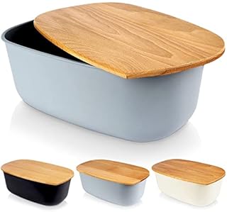 Vilde Bread Bin with Wooden Board Bread Basket Bread Bin Grey 39 x 23.5 x 15.5 cm