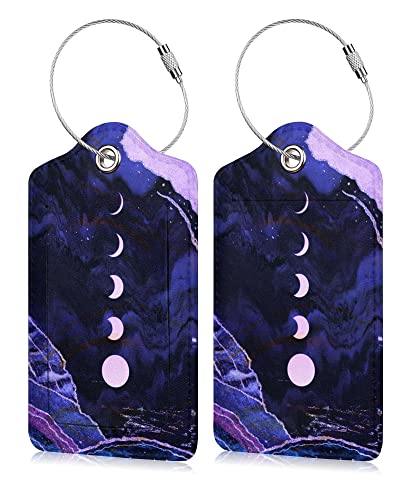 Image of Set of 2 Luggage Tag Suitcases Tag with Privacy Name Lable ID Card PU Leather Baggage Tags for Men Women Travel