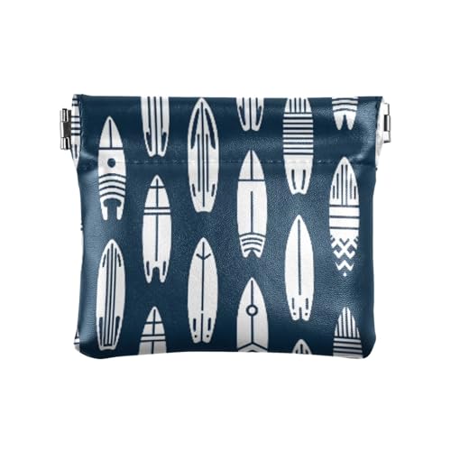 White Surfboards Coin Purse Leather Pouch Change Purse, Squeeze Coin Pouch for Cards, Keys & Lipsticks, Unisex