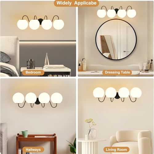 Image of Vintage Matte Black Bathroom Vanity Light Fixtures Over Mirror 4 Lights