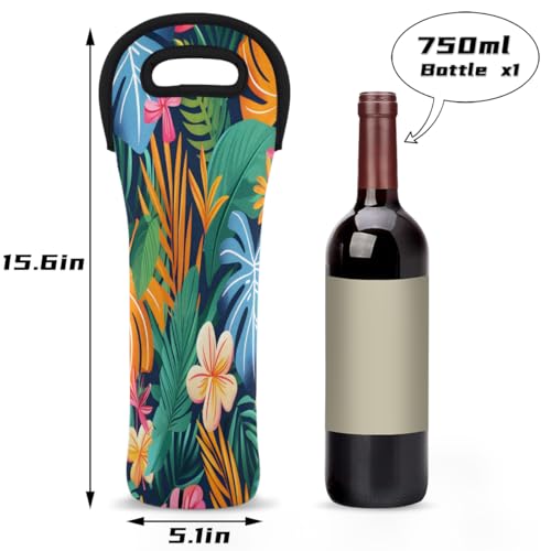 Tropical Floral Plant Wine Carrier Tote Bag Neoprene Bottles Protector Bags for Drinks/Water/Beer Bottles Reusable Wine Bag for Travel Picnic Party Restaurant2
