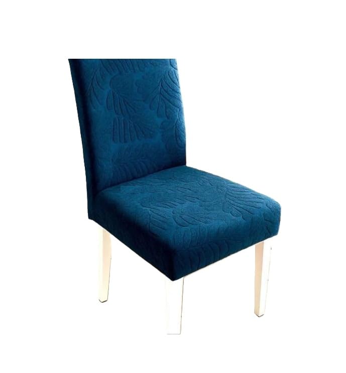 Leaf Design Stretchable Dining Chair Cover Set of 4 Elastic Cotton Blend Botanical Furniture Protector Home Decor Blue Free Size-image-27
