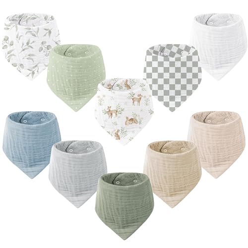 Image of Konssy Muslin Baby Bibs 10 Pack Baby Bandana Drool Bibs 100% Cotton for Unisex Boys Girls