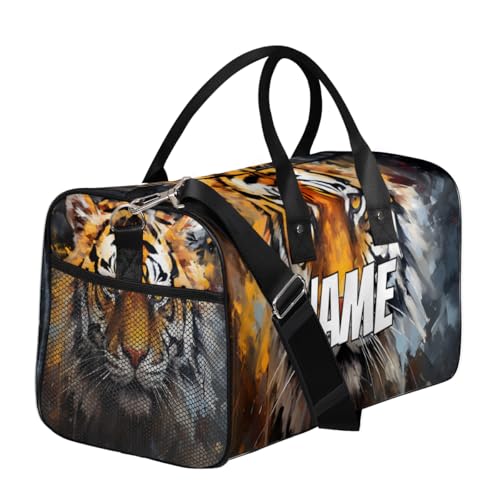 Personalized Wildlife Tiger Travel Duffel Bag with Name, Custom Gym Sport Bag Forest Animal Carry On Weekend Overnight Duffel Bag for Men Women3