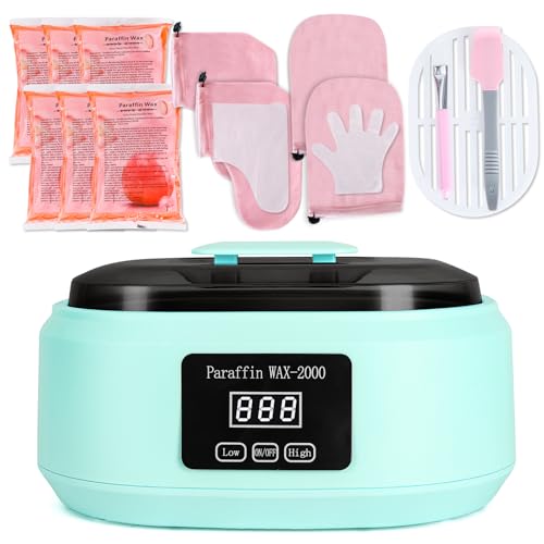 Máquina de cera de parafina para manos y pies, máquina de cera de mano de cera caliente de 3500 ml con 6 piezas de cera de baño de parafina, máquina de cera de mano de parafina de tiempo automático y