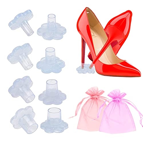 Protectores de Tacones Altos Cubiertas de Protector Tacon Aguja Antideslizante Tapas Transparentes Tacón Alto para Césped Protector de Tacón de Aguja para bodas Ocasiones Formales(Paquete de 4 Pares)