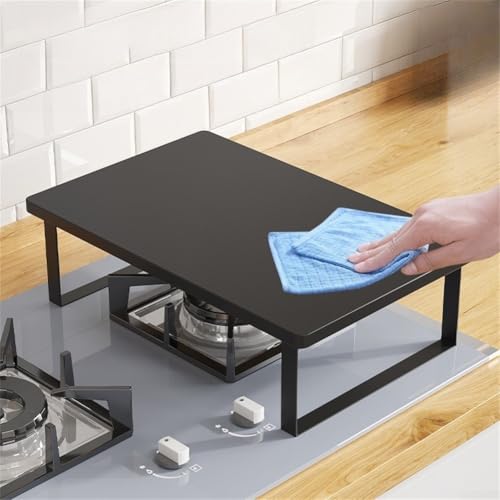 Miniatura 5 de Jotekonoby Estante De Metal De Madera Para Horno De Microondas, Estante De Almacenamiento Organizador De Encimera De Cocina Con Patas Antideslizantes Para Cocina De Inducción, 40 X 30 X 8,5 Cm Negro