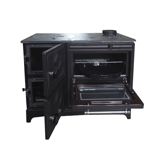 Cast Iron Stove with Oven | Cast Iron Fireplace | Baking Stove Cooker Stove Warming Stove | Tiny House Stove Cabin Stove (Grey Cast Iron Baker Stove)