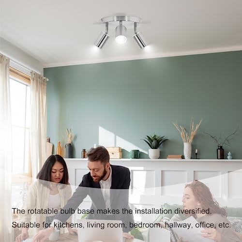 Ketom Deckenstrahler LED Mattes Nickel - Rund LED Deckenleuchte Schwenkbar - GU10 Deckenlampe Spot - Drehbar Deckenlampe 3 Flammig - Modern Strahler Deckenspot - Ohne Leuchtmittel