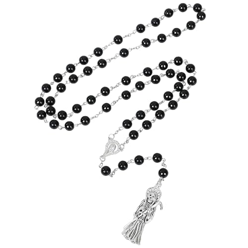 SANDOO Santa Muerte Necklace with Rosary Beads,Protection Good Luck Healing Santa Muerte Pendant with Sickle,Religious Jewelry Amulet for Women Girls Men Her Him
