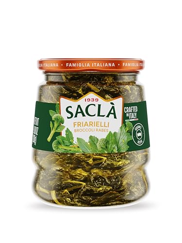 SACLA Broccoli Rabe Friarelli Antipasti | Italian Rapini Antipasto in Sunflower Oil with Garlic & Chili | 9.88 oz Glass Jar | Non-GMO Vegan | Imported from Italy