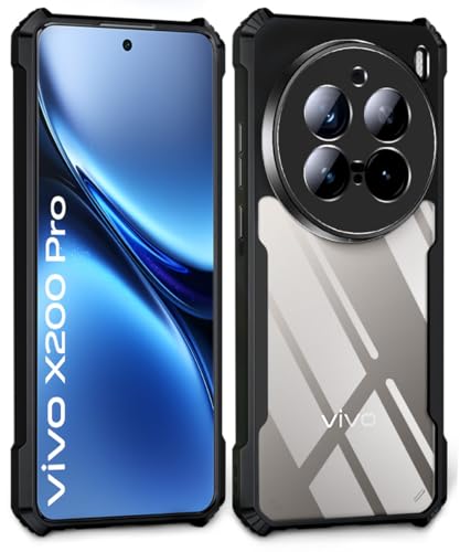 Image of WOW IMAGINE Shock Proof Clear Protective Back Case for VIVO X200 Pro 5G - AirEDGE Technology | 360 Degree Camera Protection | Transparent Hybrid Back Case Mobile Cover - Black