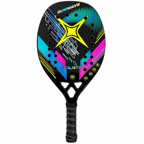 Raquete Para Beach Tennis 3K Carbono Profissional Kit Completo com Capa Protetora Overgrip e Munhequeira (Sunwave)