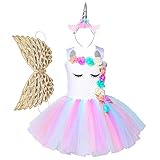 【niña unicornio vestido】Nuevo disfraz de unicornio con diadema y alas Rainbow Tutu Falda Tul para niñas de 2-8 años.