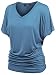 Made By Johnny MBJ WT1037 V Neck Short Sleeve Dolman Top with Side Shirring S Denim