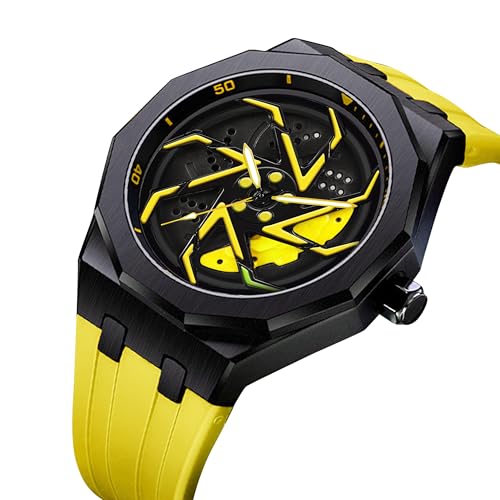 Image of IIK COLLECTION Men's Car Wheel Watch with Spinning Car Rim Hub Design with Silicon Strap|| Analog | Quartz Movement|| Water Resistant, Scratch Resistant