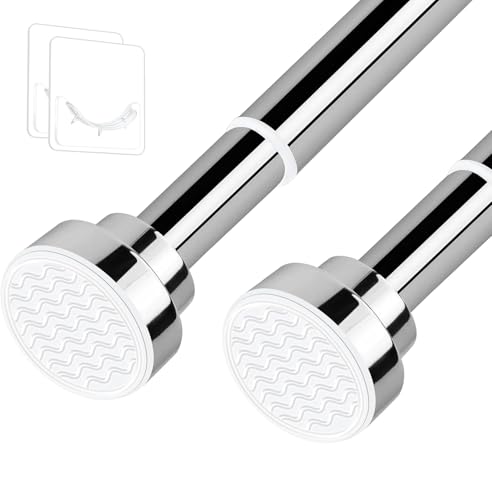 Stainless Steel Extendable Shower Curtain Rod | Adjustable Telescopic Tension Pole with 2 Holders | No-Drill Curtain Rail for Bathroom, Kitchen, Cupboard & Window (125cm-220cm)