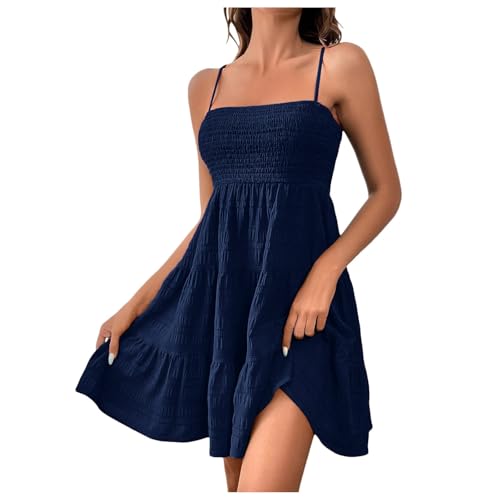 Leinenkleid Damen Sommerkleid Kurz Elegant Spaghettiträger Strandkleid Sommer Leichte Freizeitkleid Lässig Ärmellos Minikleid A Linie Kleid...