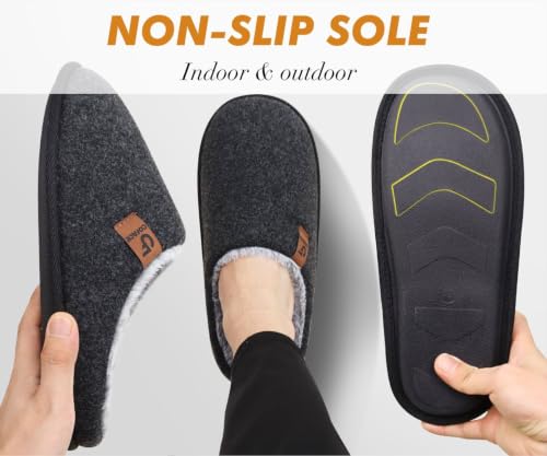 Image of COFACE Mens Cozy Memory Foam Scuff Slippers Warm Slip On House Shoes | Casual, Lightweight,Soft Cushion, Indoor /Outdoor Sandal Slipper With Arch Support, Faux Fur Lining, Rubber Sole Size 7-15