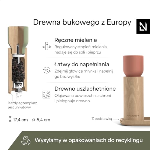 LARS NYSØM Młynek do Soli i Pieprzu Zestaw Drewniany z Tacką - Buk