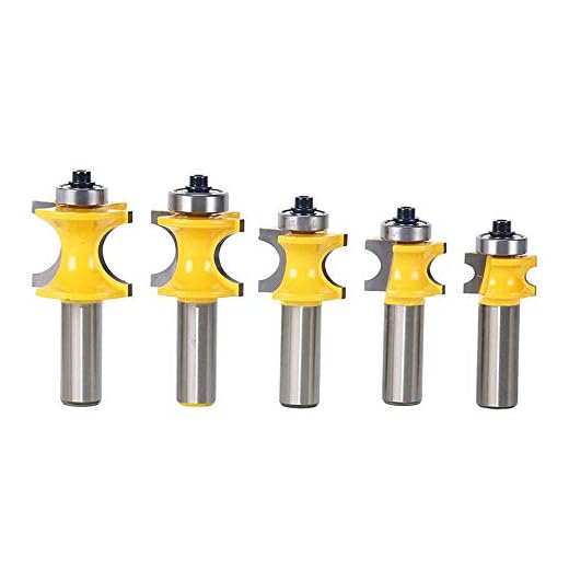 Bestgle Set of 5 Half Round Bullnose Router Bits Set Woodworking Milling Cutter Tool 1/8" 3/16" 1/4" 5/16" 3/8" Radius, 1/2 Inch Shank
