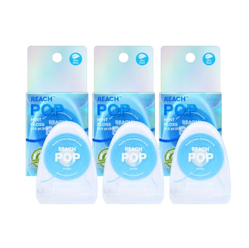REACH POP Dental Floss Mint Plaque Remover for Teeth Shred Resistant Vegan Wax Cruelty Free Eco Friendly Packaging Oral Care PFAS Free for Adults & Kids 3 Pack 54.6 yd